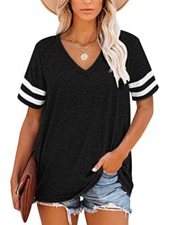 MOLERANI Damen T Shirts Kurzarm V-Ausschnitt Gestreifte Sommer Tops Casual Lose T-Shirt Schwarz XL von MOLERANI