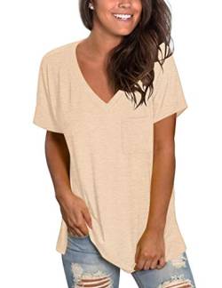 MOLERANI Damen T-Shirts V-Ausschnitt Kurzarm Tops Basic T-Shirts Lose Casual Bluse Aprikose M. von MOLERANI