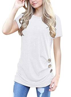 MOLERANI Damen lässige Kurzarm T-Shirt Bluse Tops mit rundem Hals und Lockerem Tunika-T-Shirt(Weiß,L) von MOLERANI