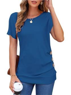 MOLERANI Damen lässige Kurzarm T-Shirt Bluse Tops mit rundem Hals und Lockerem Tunika-T-Shirt (Blau, L) von MOLERANI