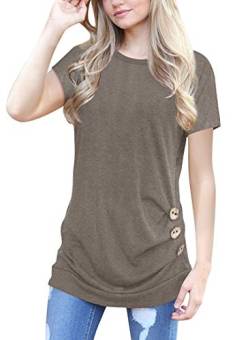 MOLERANI Damen lässige Kurzarm T-Shirt Bluse Tops mit rundem Hals und Lockerem Tunika-T-Shirt (Braun, L) von MOLERANI