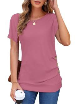 MOLERANI Damen lässige Kurzarm T-Shirt Bluse Tops mit rundem Hals und Lockerem Tunika-T-Shirt (Pink, L) von MOLERANI