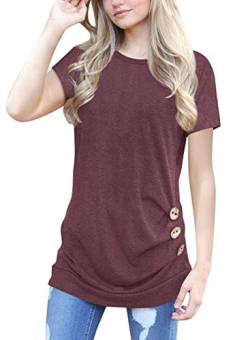 MOLERANI Damen lässige Kurzarm T-Shirt Bluse Tops mit rundem Hals und Lockerem Tunika-T-Shirt (Wine Red, M von MOLERANI