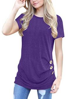 MOLERANI Damen lässige Kurzarm T-Shirt Bluse Tops mit rundem Hals und Lockerem Tunika-T-Shirt (lila, XL) von MOLERANI