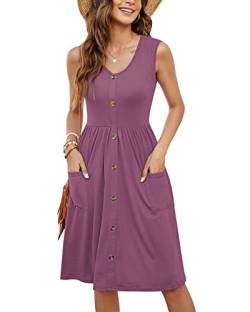 MOLERANI Lässige Kleider für Damen V-Ausschnitt Swing Flowy Sommerkleider mit Tasche(Mauve,2XL) von MOLERANI