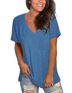 MOLERANI Loose Fitting Tops für Frauen Kurzarm T-Shirts mit V-Ausschnitt Sommer Casual Tees Blue XL von MOLERANI