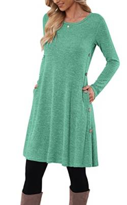 MOLERANI Pulloverkleid für Damen Langarm Kleid Damen Knopf Lässiges Tunikakleid mit Taschen Grün S von MOLERANI