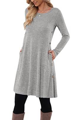 MOLERANI Pulloverkleid für Damen Langarm Kleid Damen Knopf Lässiges Tunikakleid mit Taschen Weiß Grau XL von MOLERANI