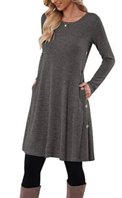 MOLERANI Pulloverkleid für Damen Langarmkleid Damen Knopf Lässiges Tunikakleid mit Taschen (Dunkelgrau XL) von MOLERANI