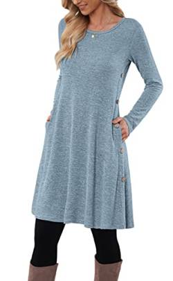 MOLERANI Pulloverkleid für Damen Langarmkleid Damen Knopf Lässiges Tunikakleid mit Taschen (Hellblau S) von MOLERANI