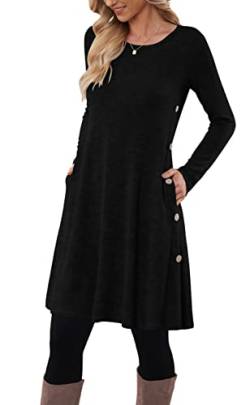 MOLERANI Pulloverkleid für Damen Langarmkleid Damen Knopf Lässiges Tunikakleid mit Taschen Schwarz S von MOLERANI