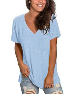 MOLERANI Soft T-Shirts für Frauen Kurzarm Basic T-Shirts Locker sitzende Oberteile Blusen Sky Blue L. von MOLERANI