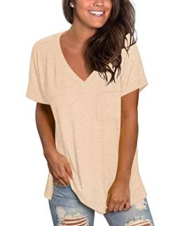 MOLERANI Sommer T-Shirts für Damen V-Ausschnitt Basic Tops Kurzarm lose lässige Blusen Aprikose L. von MOLERANI