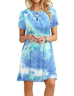 MOLERANI Sommerkleid Damen Casual T-Shirt Kurzarm Strandkleid Loose Swing Damen Kleid (2XL, Blau grün gefärbt) von MOLERANI