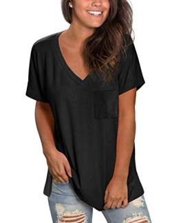 MOLERANI T-Shirts für Frauen Basic Shirts Kurzarm Tops Plain V Neck Tees Schwarz L. von MOLERANI