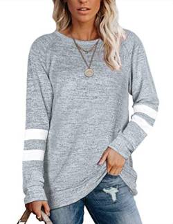 MOLERANI Tunika Pullover für Damen Weiche Sweatshirts Langarm Casual Tops Grau Weiß 2XL von MOLERANI