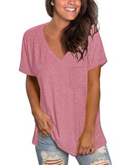 MOLERANI Womens Plain T-Shirts Kurzarm Loose Fit T-Shirts Sommer T-Shirts V-Ausschnitt Pink S. von MOLERANI