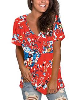 T-Shirts für Frauen Sommer Kurzarm Tops Bequeme T-Shirts V-Ausschnitt Gefärbt Blumenorange S von MOLERANI