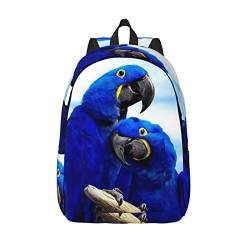 MOLIAE Blauer Papagei-Rucksack aus Segeltuch für Herren und Damen, Laptop-Rucksack, robuster Rucksack, Reise-Outdoor-Rucksack, Umarmung von Papageien in Blau, Medium von MOLIAE