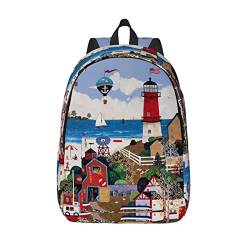 MOLIAE Streets Of New York City Pinrt Leinen-Rucksack für Herren und Damen, Laptop-Rucksack, robuster Rucksack, Reise-Outdoor-Rucksack, Leuchtturm der Küste, Medium von MOLIAE