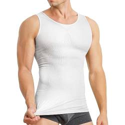 MOLUTAN Herren-Kompressions-Shirt, figurformend, ärmellos, Taille, Traner, Workout, Tank-Top, Bauchkontrolle, Shapewear, Weiss/opulenter Garten, M/L von MOLUTAN