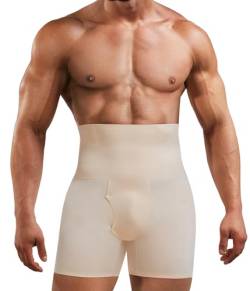 MOLUTAN Herren Shapewear Bauchweg Shorts Schlankheits Body Shaper Hohe Taille Kompression Boxer Slips, Hellbeige, Large von MOLUTAN