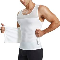 MOLUTAN Kompressionsshirts für Herren, Shapewear Brust Bauch Kontrolle Body Shaper Slimming Unterhemd Workout Weste Tank Top, Weiss/opulenter Garten, 3X-Groß von MOLUTAN