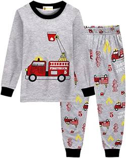Jungen Feuerwehr Schlafanzug Lang Pyjama für Kinder 92 98 104 110 116 122 von MOLYHUA