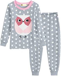 MOLYHUA Baby Eulen Schlafanzug Kinder Mädchen Schlafanzug Lang Pyjama Nachtwäsche 92 98 104 110 116 122 von MOLYHUA