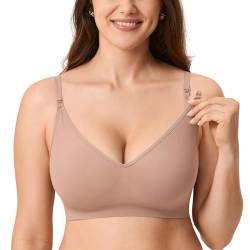 MOMANDA Damen Seamless Still BH ohne Bügel Gerippter Bralette Pullover Schwangerschafts Schlaf BHS Ungepolstert Mutterschaft Kakaobeige XL von MOMANDA