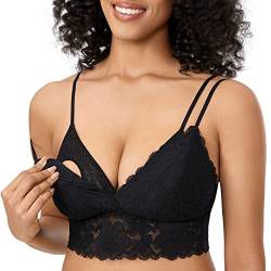 MOMANDA Damen Still BH Große Brüste Spitzen Bralette Bügellos Gepolsterte Umstands BHS Schwarz L Plus von MOMANDA