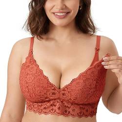 MOMANDA Damen Still BH Spitze Bralette Gepolsterter Kabelloser Umstands BHS Stillen Kürbis 85D von MOMANDA