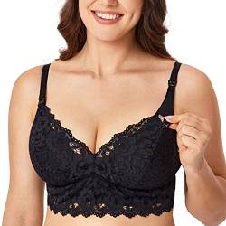 MOMANDA Damen Still BH Spitze Bralette Gepolsterter Kabelloser Umstands BHS Stillen Schwarz 85C von MOMANDA