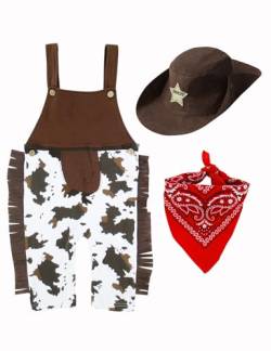 MOMBEBE COSLAND Baby Jungen Cowboy Strampler Karneval Western Outfits Overall Kleidung Set Braun 3-6 Monate von MOMBEBE COSLAND