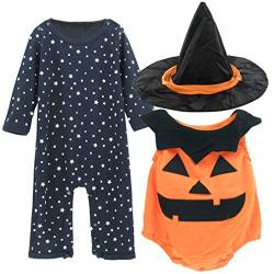 MOMBEBE COSLAND Baby Kürbis Halloween Kostüm Hexe Strampler Set (12-18 Monate, Orange) von MOMBEBE COSLAND