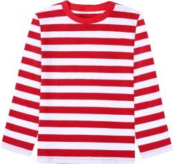 MOMBEBE COSLAND Jungen Langärmeliges Nadelstreifen T Shirt Kinder, Rot und Weiß, 11-12 Jahre von MOMBEBE COSLAND