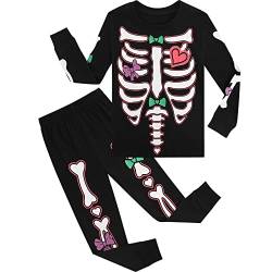 MOMBEBE COSLAND Mädchen Halloween Pyjama Sets Kinder Skeleton Langarm Pjs Nachtwäsche 6-7 Jahre Schwarz von MOMBEBE COSLAND