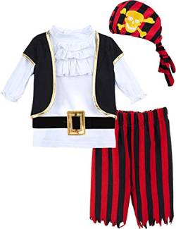 MOMBEBE COSLAND Piratenkostüm Baby Jungen Halloween Karneval Kostüm, Weiß, 6-12 Monate von MOMBEBE COSLAND