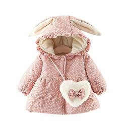 MOMBIY Baby Mantel herzförmiges Schulranzen-Set Mädchen Mäntel aus Baumwolle Frühlung Herbst Winter Jacken mit Haarballen Kaninchen Ohr Kleinkinder warm Kleidung von MOMBIY