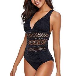 MOMBIY Damen Badeanzug Einteiliger mit hohem Ausschnitt Badeanzug Beachwear Badeanzug mit offenem Rücken V-Ausschnitt Sexy Mesh Cut Out Bikini-Badeanzug von MOMBIY