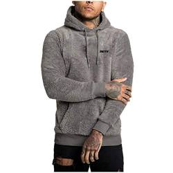 MOMBIY Herren Fleece Kapuzenpullover Winter Plüsch Hoodie Warm Dicker Flauschige Sweatshirt Lange Ärmel Teddy-Fleece Pullover Mit Taschen(Grau,Large) von MOMBIY