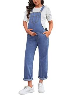 MOMOOD Schwangerschafts-Overall, gerades Bein, knöchellang, Denim-Overall für schwangere Frauen, Denim Blau, X-Large von MOMOOD