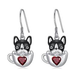 Französische Bulldogge Hund Ohrringe Sterling Silber Kaffeetasse Hund Baumeln Tropfen Ohrringe Schmuck Frenchie Geschenke für Frauen Damen Mädchen von MONGAS