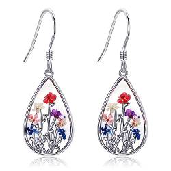 Gepresste Blume Ohrringe Sterling Silber Blume Teardrop Ohrringe Blumenschmuck Geschenke für Frauen Mädchen von MONGAS