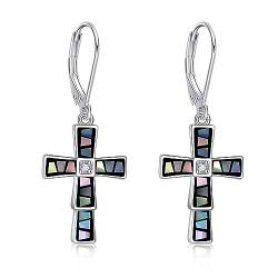 Kreuz-Ohrringe aus Sterlingsilber mit abalone Kreuz Leverback Anhänger Christian Schmuck Kreuz Geschenke für Frauen Mädchen von MONGAS