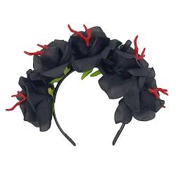 MONOJLY Haarband mit künstlicher Blume und Totenkopf, dünnes Stirnband, Halloween-Haarband, modisch, für Damen, Hochzeit, Party, Fotografie, Frisur, Kopfbedeckung von MONOJLY
