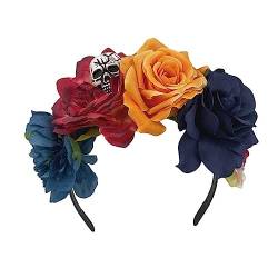 MONOJLY Haarband mit künstlicher Blume und Totenkopf, dünnes Stirnband, Halloween-Haarband, modisch, für Damen, Hochzeit, Party, Fotografie, Frisur, Kopfbedeckung von MONOJLY