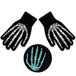 MONOJLY Halloween-Skelett-Klauen-Handschuhe, leuchten im Dunkeln, gruselige Kostüm-Handschuhe, Party-Handschuhe, Halloween-Requisiten, leuchtende Handwärmer, weiß, 21 cm von MONOJLY