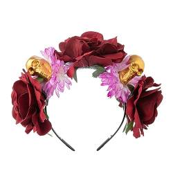 MONOJLY Stirnband Blumen- und Totenkopfform Stirnband für Frauen Halloween Party Haarreifen mit Schleier Haarband Frau Macht Foto Haarschmuck von MONOJLY