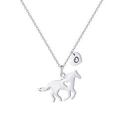 MONOOC Pferdegeschenke für Mädchen, Edelstahl-Pferd-Halskette für Mädchen, zierlicher Pferdeanhänger, Herz, 26 Initialen, Pferdeschmuck für Mädchen, Pferde-Geschenke für Mädchen, Frauen, von MONOOC